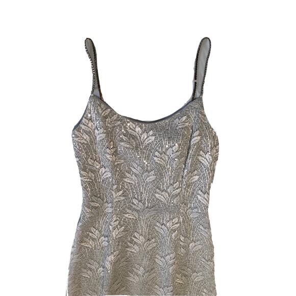 Michaelangelo Silver Floral Lace w/ Sequin Slip Prom Formal Dress Size 3/4 - Picture 7 of 14